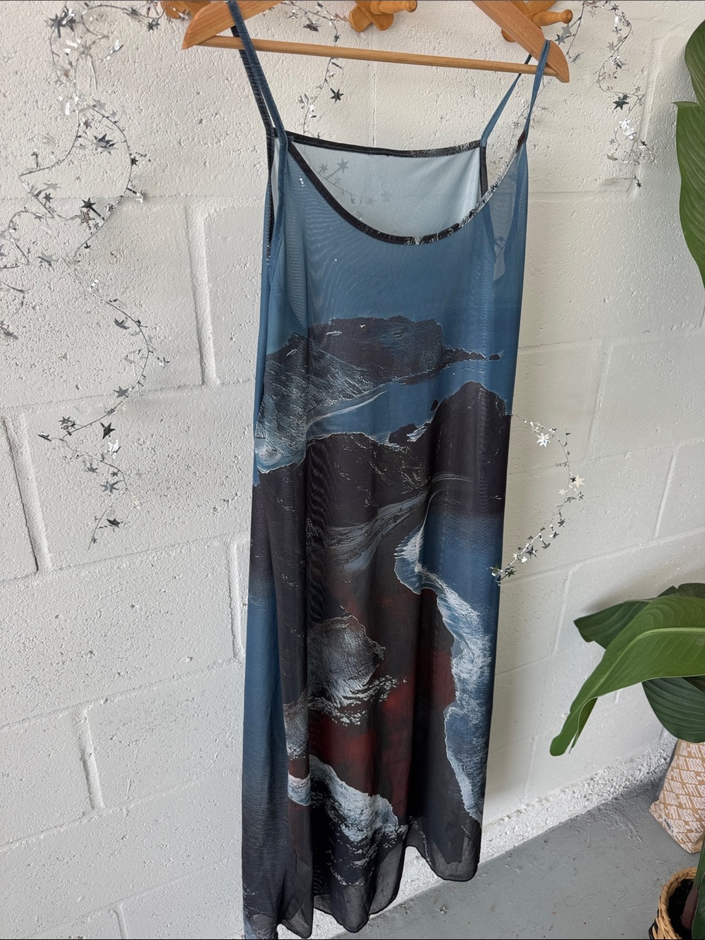 Sheer Blue Coastal Print Slip Dress - Picture 2 of 4